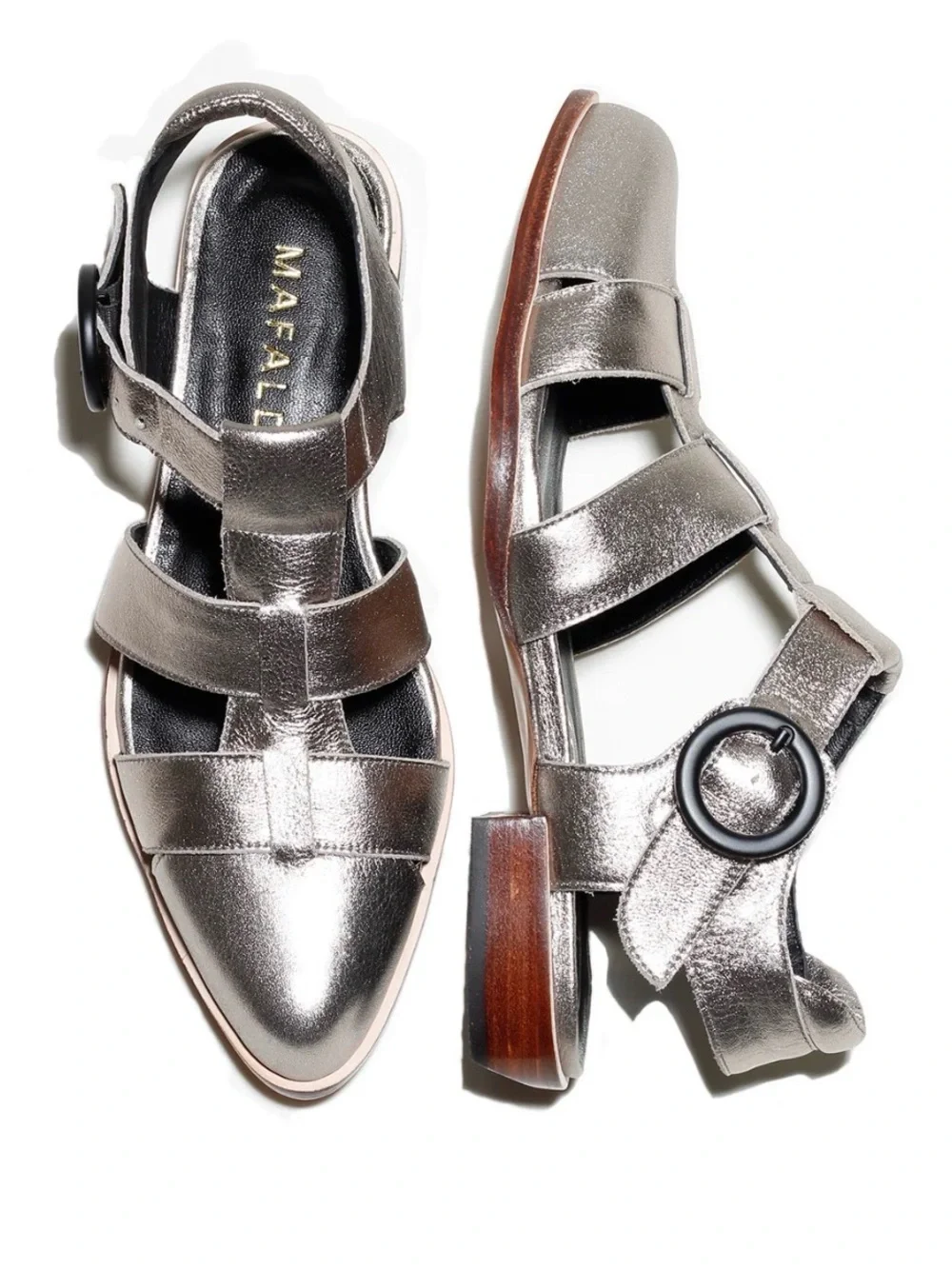 Mafalda silver t strap fisherman shoes